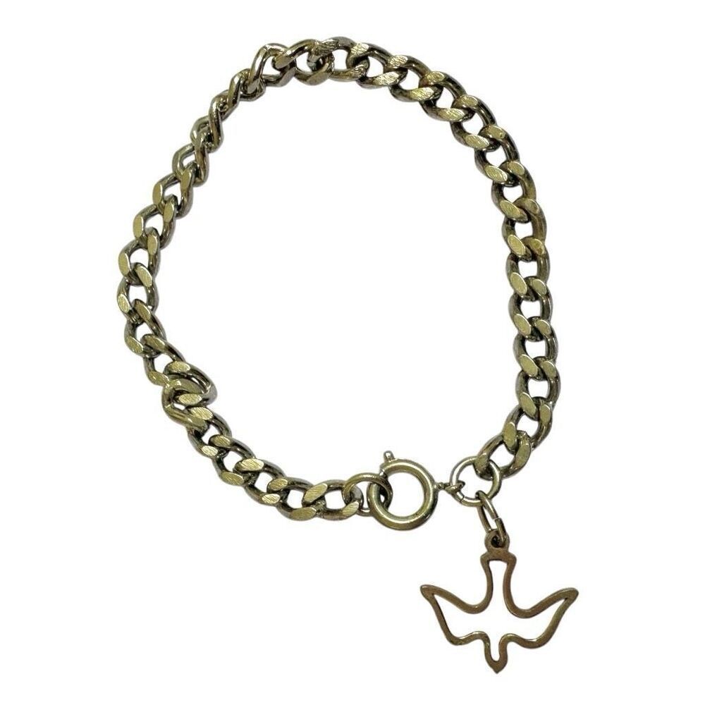 Silver tone dove charm chain bracelet